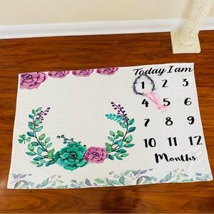MONTHLY GROWTH MILESTONE BLANKET BABY GIRL FLORAL CROWN PURPLE